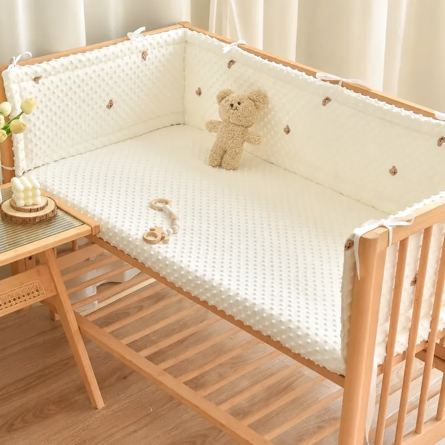 BD-02 minky dot cot bumper with embroidered bears