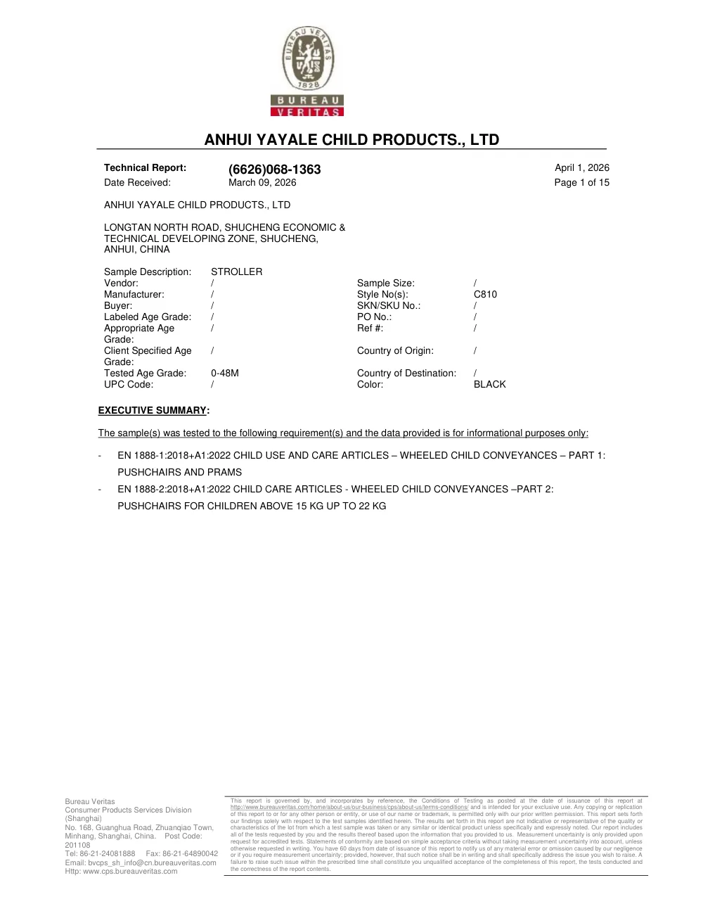 Raport z badań Bureau Veritas dla C810L