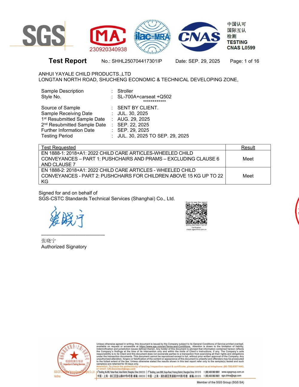 Raport z badań SGS dla SL700A