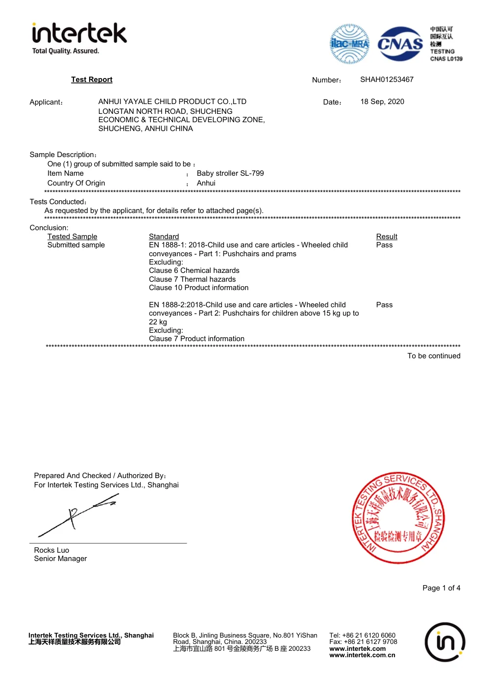 Raport z badań Intertek dla SL799